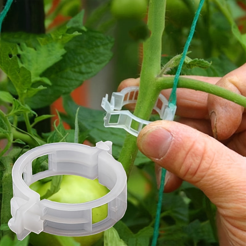 300-Pack Garden Trellis Clips for Climbing Veggies & Flowers - Durable Plastic Tomato Clips for Vine Plant Ties, Cucumber, Squash - 1-Inch Inner Diameter White Plant Ties