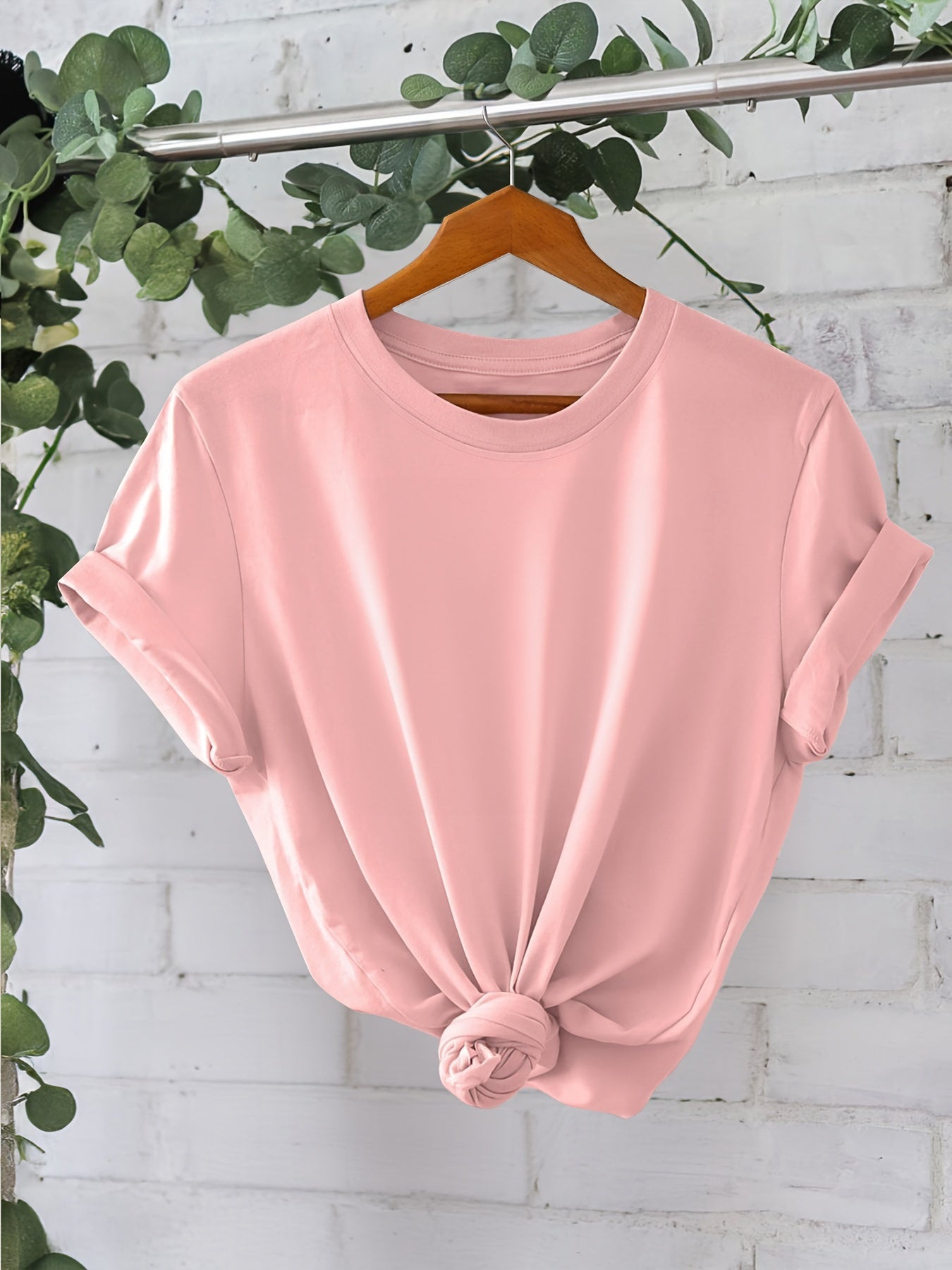 Set of 3 women's solid color T-shirts with short sleeves, crew necks, and knot detail, perfect for summer and spring. Machine washable and lightweight.