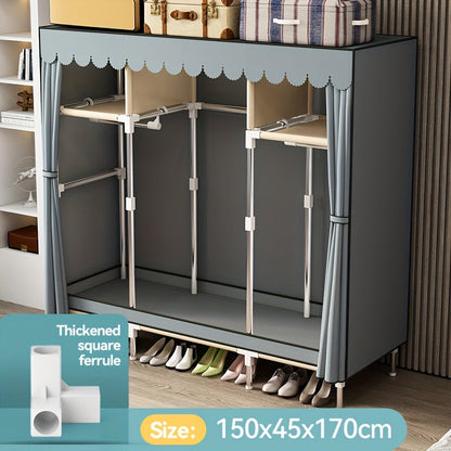 The Simple Clothes Storage Wardrobe features a drawer and dust-proof curtain, making it a convenient and efficient storage solution for your bedroom or entryway. This steel tube wardrobe is easy to assemble and offers a large capacity for organizing your