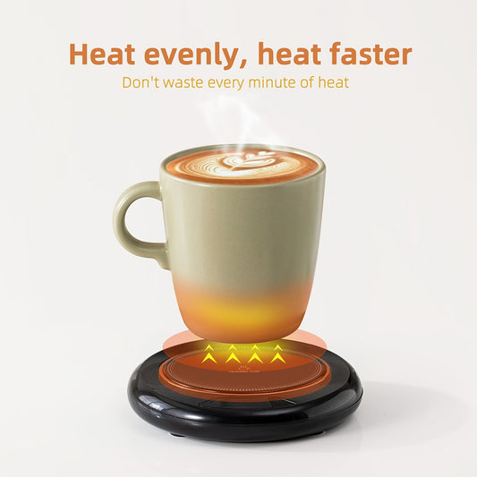 Electric coffee cup warmer pad with smart touch control, 3 temperature settings, and USB power. Can be used for warming drinks like milk, tea, and hot chocolate at home or in the office. Made of plastic with an operating voltage of ≤36V.