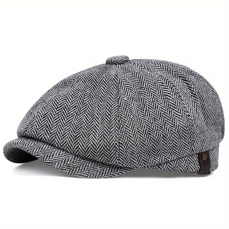 Retro Octagonal Herringbone Hat for Men, Striped Casual Beret, Gatsby Flat Hat