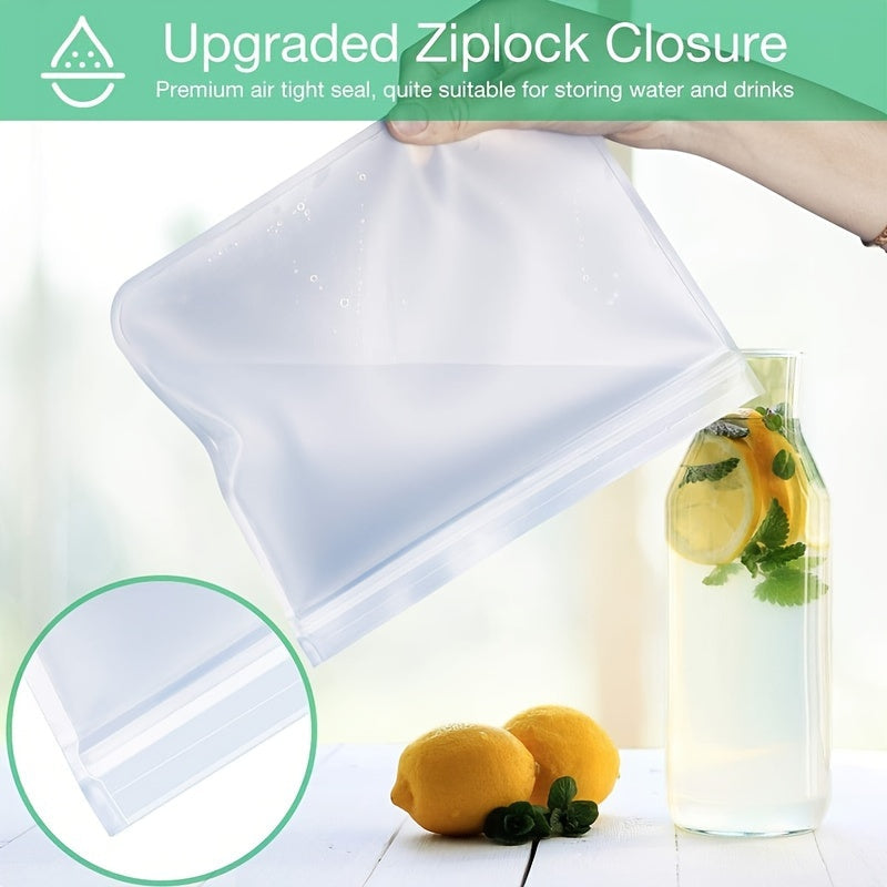 Set of 3 Silicone Reusable Bags in Small, Medium, and Extra-Large Sizes, Clear Frosted Design, Durable and Leak-Proof, Keeps Food Fresh, FDA-Approved Storage Solution for Fruits, Veggies, Snacks, Sandwiches, Perfect for Camping - Preserve Freshness