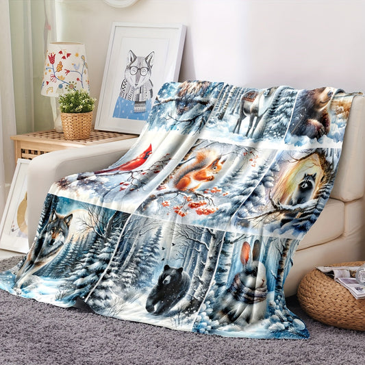 Stay warm and cozy with our 1pc CozySoft Digital Print Christmas Animal Theme Flannel Blanket. This lightweight and soft blanket is perfect for all seasons and is ideal for use on your sofa, bed, office, camping trips, or travels. It is easy to clean as