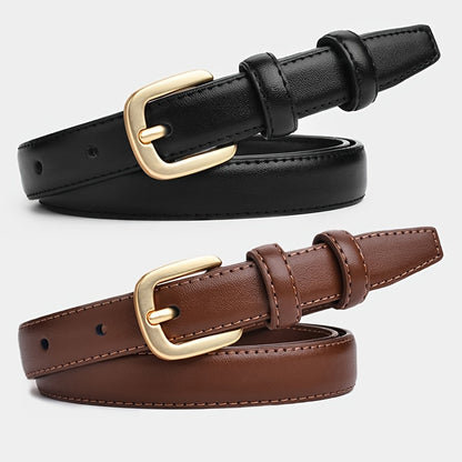 2-Pack PU Leather Belts for Women with Golden Buckle, Ideal for Jeans & Dresses, Perfect for Daily, Beach, Party & Wedding Accessory