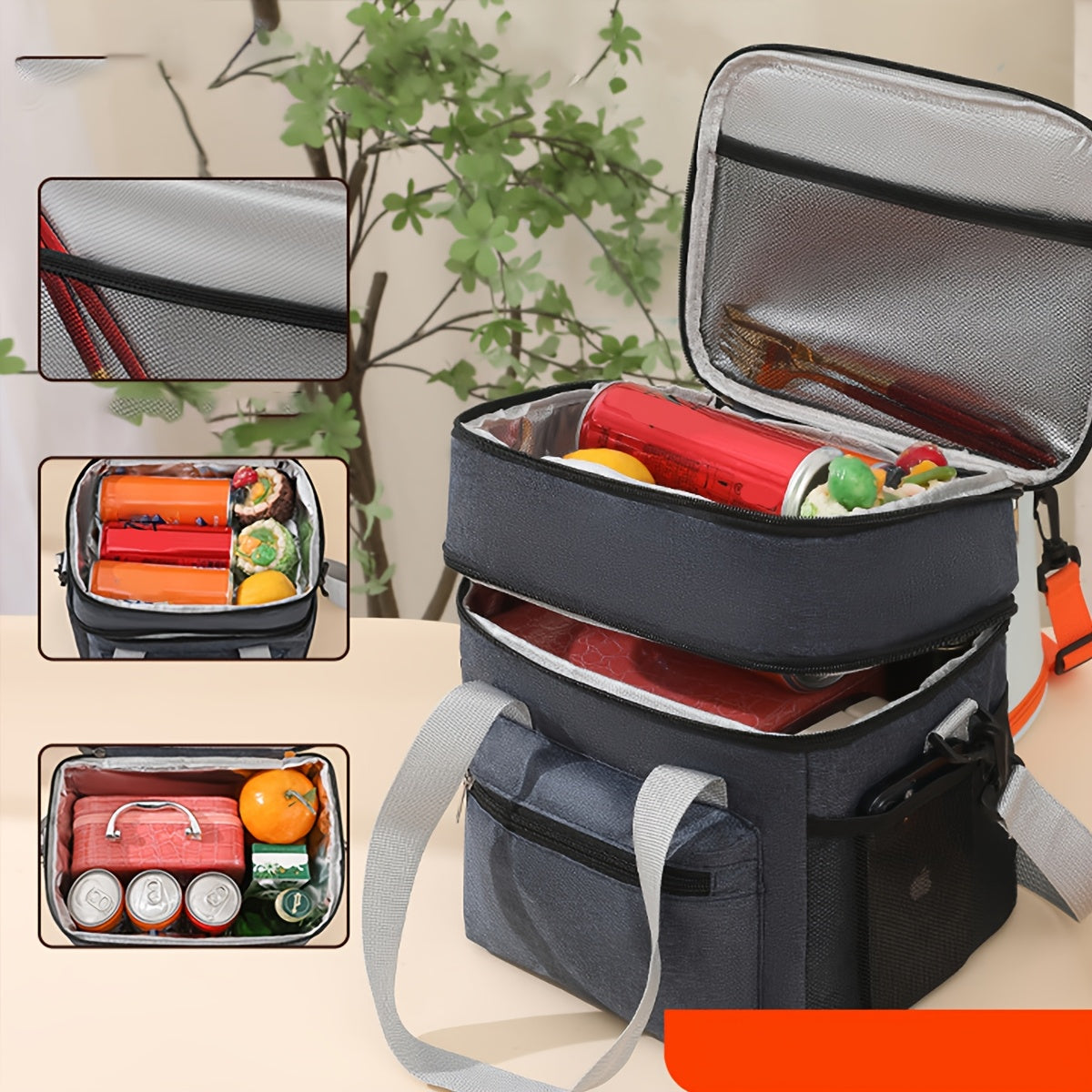 Spacious Insulated Lunch Bag - Two Layers, Leakproof & Eco-Friendly Cooler Carrier for Outdoor Dining, Trips, Work - Can be Worn Across Body or Carried by Hand