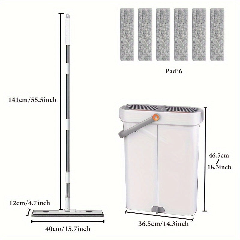 Основные средства для уборки: большой плоский швабра и ведро с отжимом, 6 многоразовых микрофибровых подушечек для влажной и сухой уборки на всех полах и окнах. Идеально подходит для всех поверхностей.