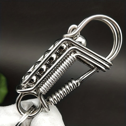 Men's Handcrafted Stainless Steel Keychain with Engraved Matte Bead Trinket, Mechanical Style Key Buckle, Small Decorative Accessory, Perfect Gift Option