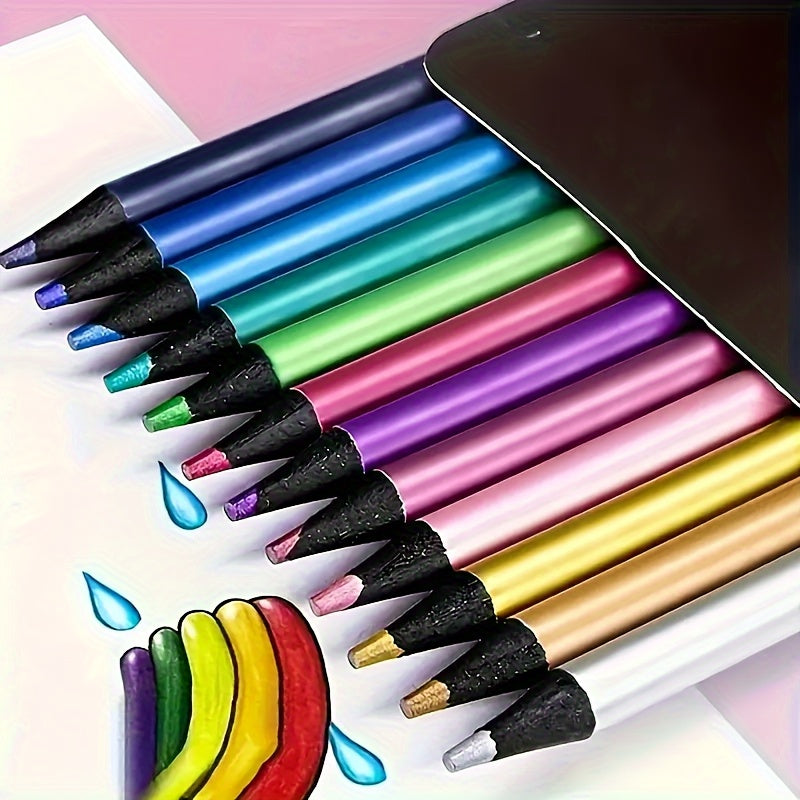 12-piece metal color pencil set for adult painting and coloring books.