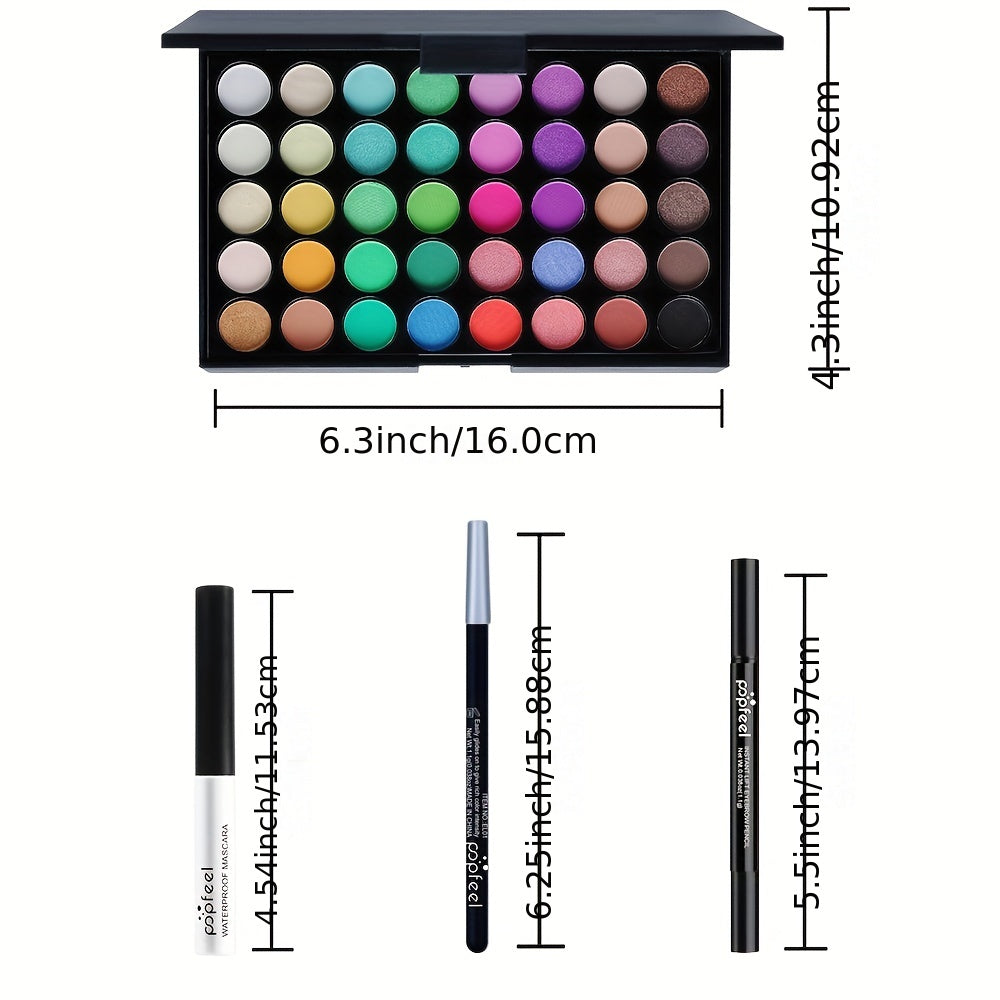 40 colors Nude Eyeshadow Set with Mascara, Eyeliner, and Eyebrow Pencil - Complete Eye Makeup Kit for a Natural and Glamorous Look