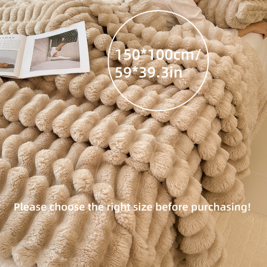 Soft, machine washable dog blanket in beige with stripes for small to large breeds, indoor use, 71.12cm x 101.6cm.