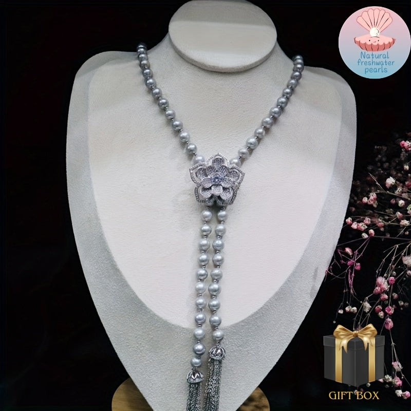 Beautiful Y-Shaped Necklace featuring Natural Freshwater Pearls and a Floral Clasp, with an Adjustable Chain perfect for Women. Versatile enough for both Daily Wear and Special Occasions, this necklace comes in a Gift Box making it a perfect present for