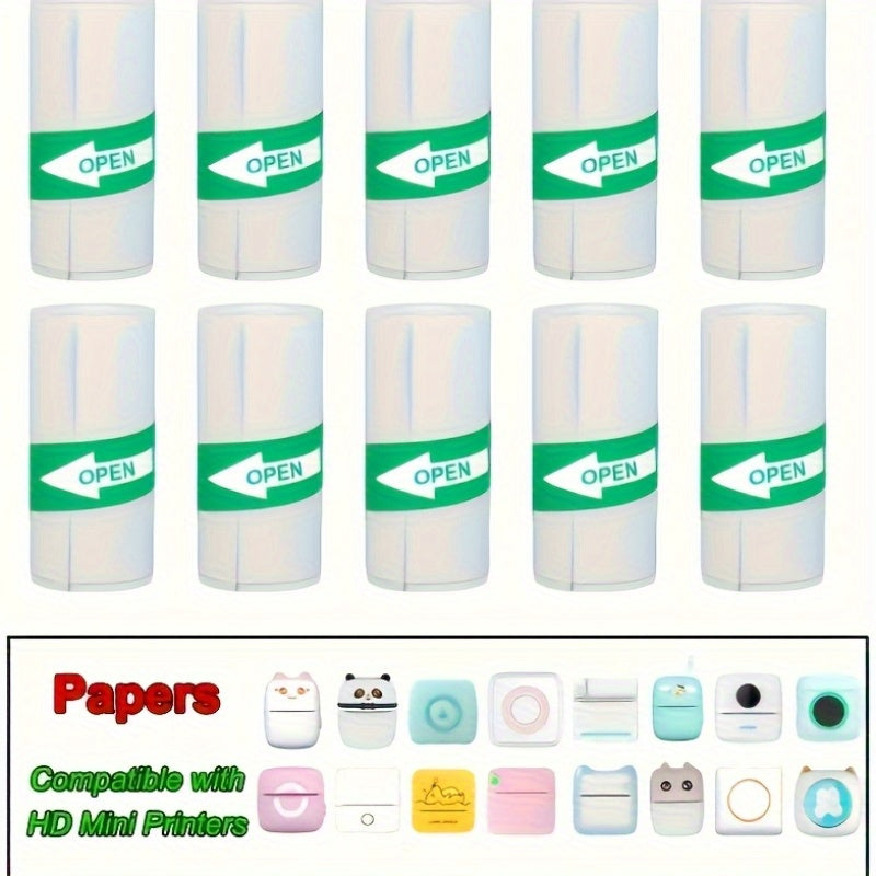 10 Rolls mini self-adhesive thermal paper printer labels for 57mm inkless printers.