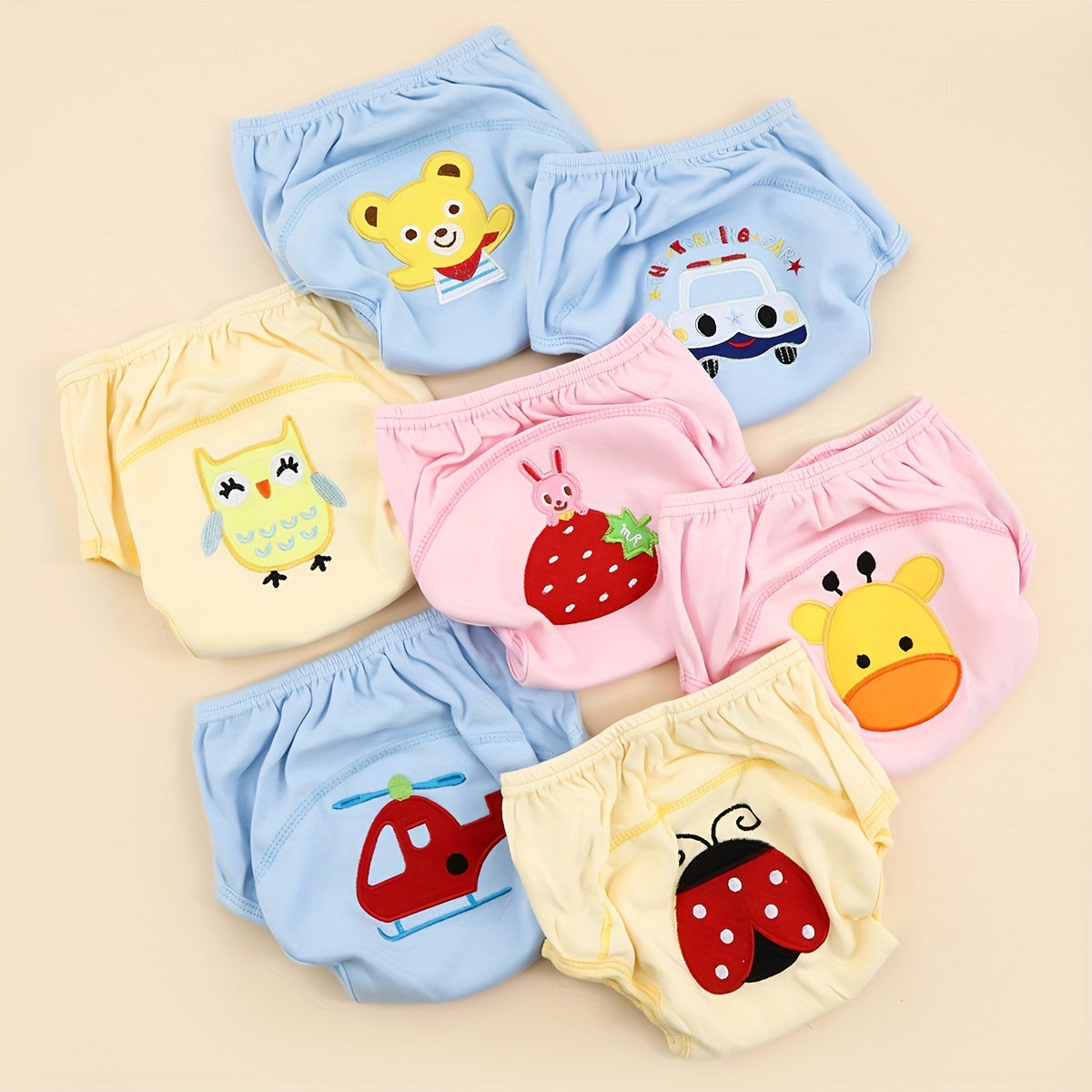 Set of 3 Washable Cotton Training Underwear for Baby Toddlers, Leakproof Potty Learning Pants with Breathable Fabric, Suitable for Infants Aged 0-3 Years - Assorted Designs