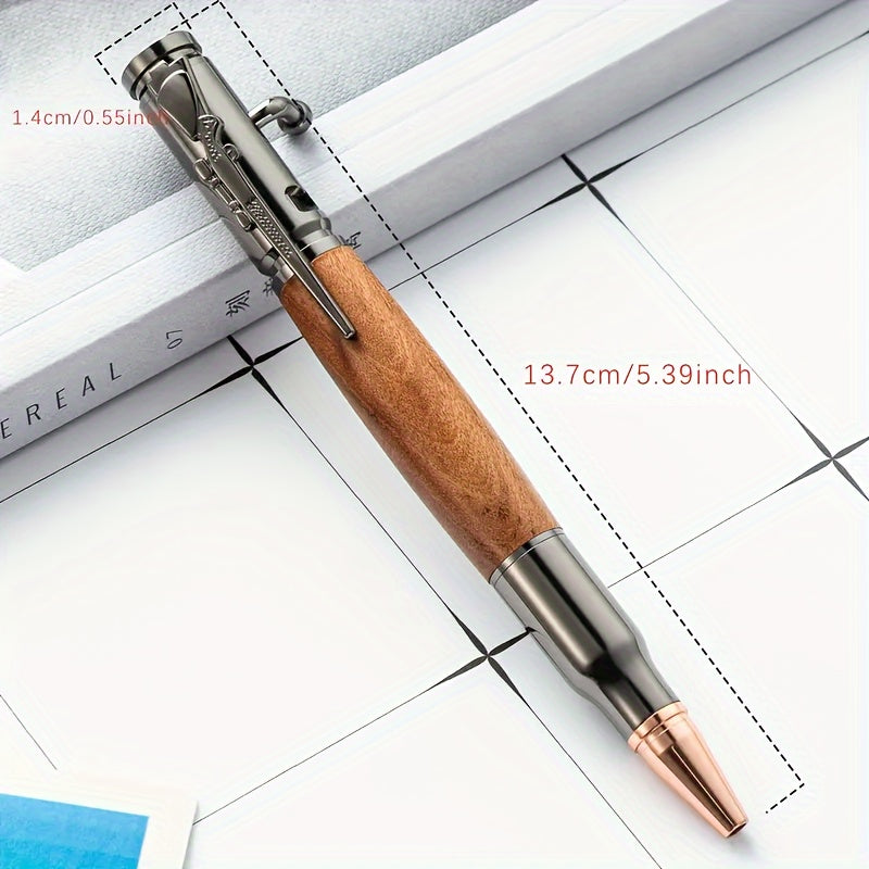 Wooden ballpoint pen with bolt, stress reducing switch pen, solid wood metal high-end pen, interesting writing tool, ideal gift for holidays, school, or business.