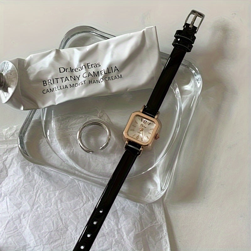 Elegant square quartz watch with retro style made of PU leather for Eid gifts.