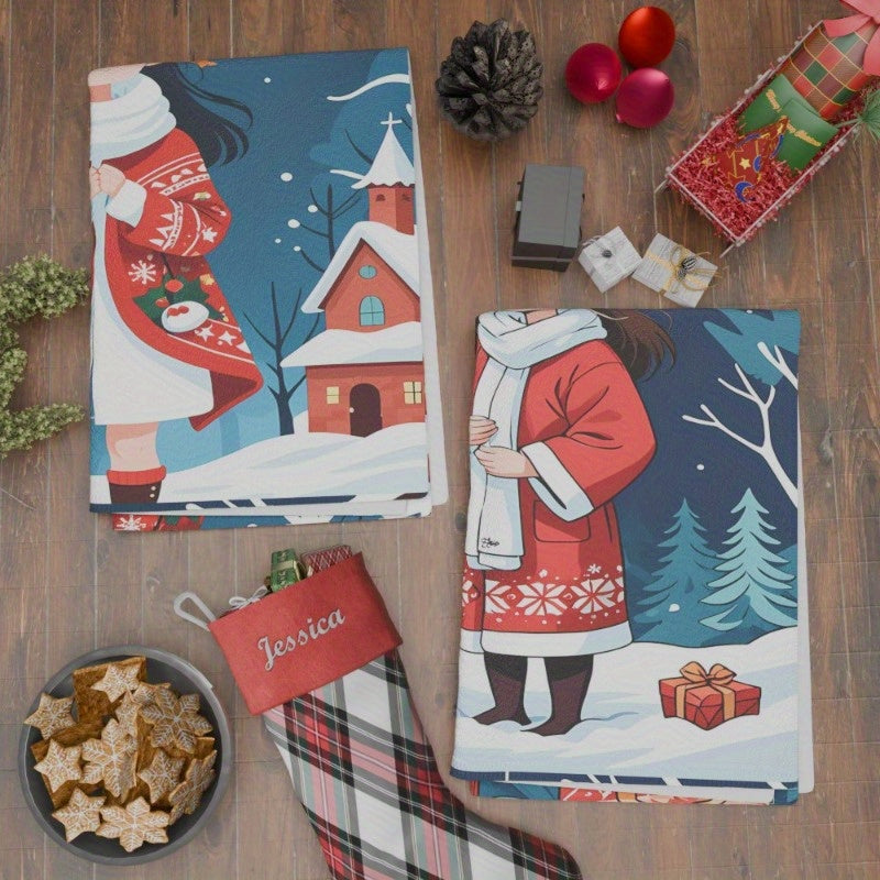 Set of two 18*26 Kitchen Towels perfect for Christmas and Winter Season. Add a festive touch to your kitchen decor with these soft Christmas-themed towels featuring snowflakes. Great gift decorations too!