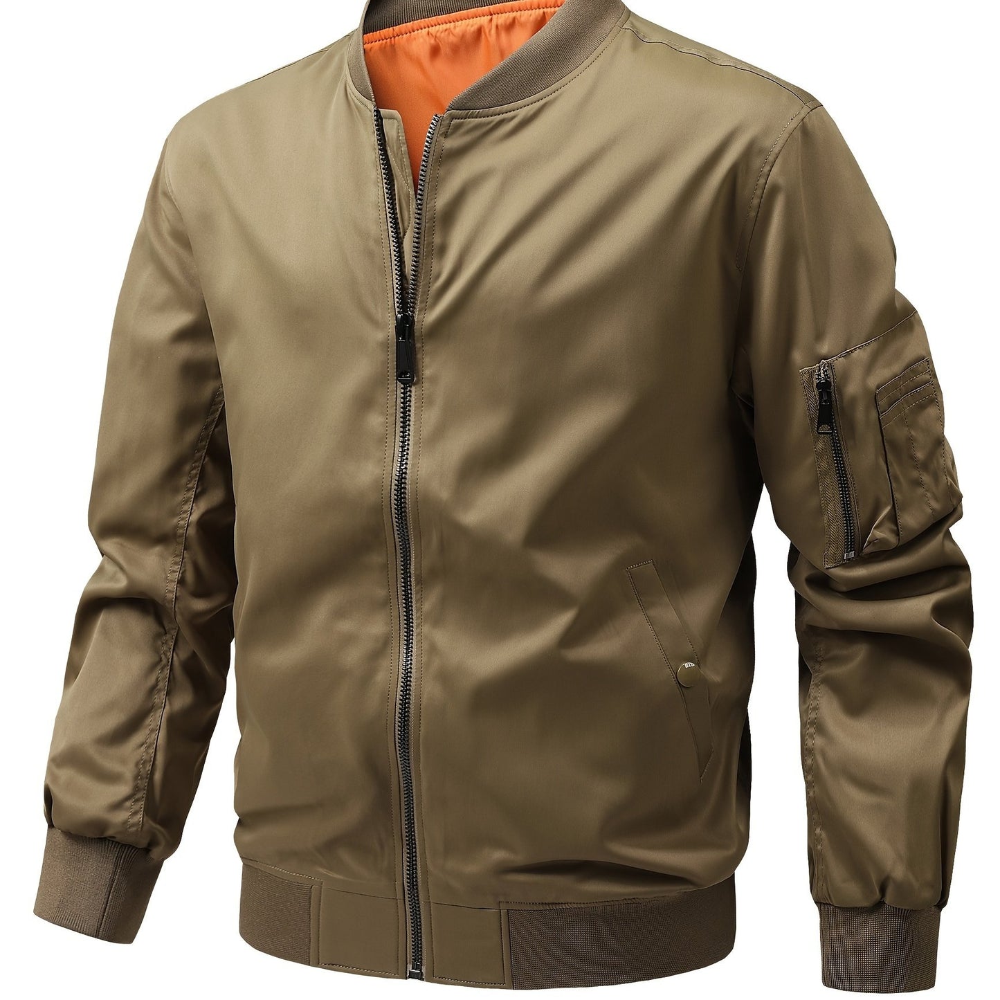 Men's Plus Size Windbreaker Jacket with Zip Closure and Baseball Collar