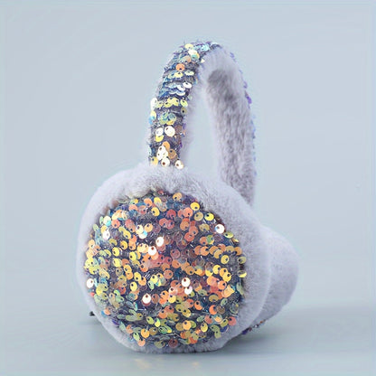 Cozy up for winter with these cute plush cartoon earmuffs adorned with sequins. Stay warm and fashionable with these plush ear covers.