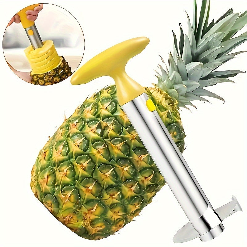 Essential Stainless Steel Pineapple Corer & Slicer - Rustproof, User-Friendly with Sharp Blade for Home Kitchens, Restaurants & Food Trucks, Core Cutting Tool, Detachable Handle