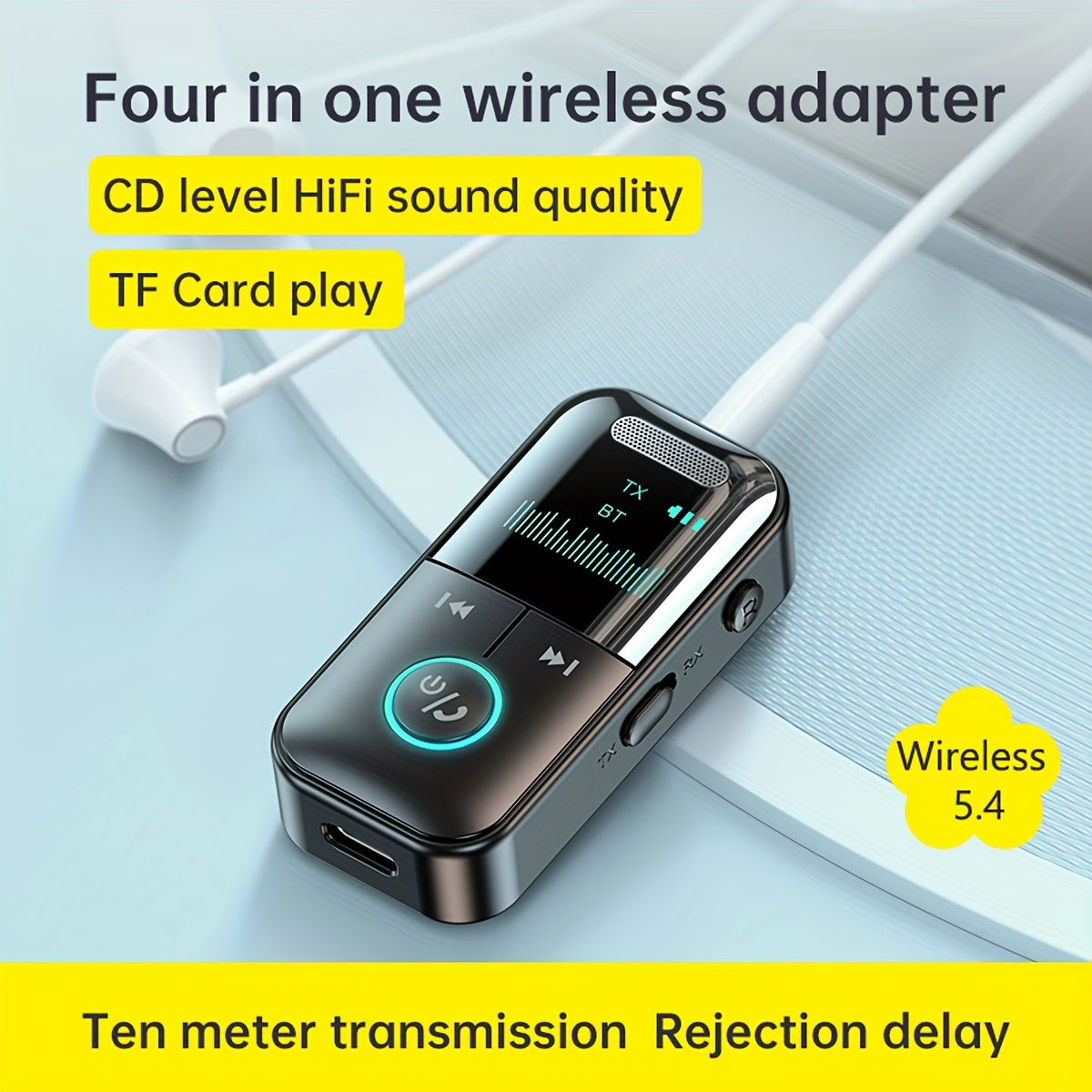 JaJaBor AUX Adapter: Wireless 2in1 Transmitter and Receiver for Home Stereo Speaker with Handsfree Call and Lossless MP3 Player.