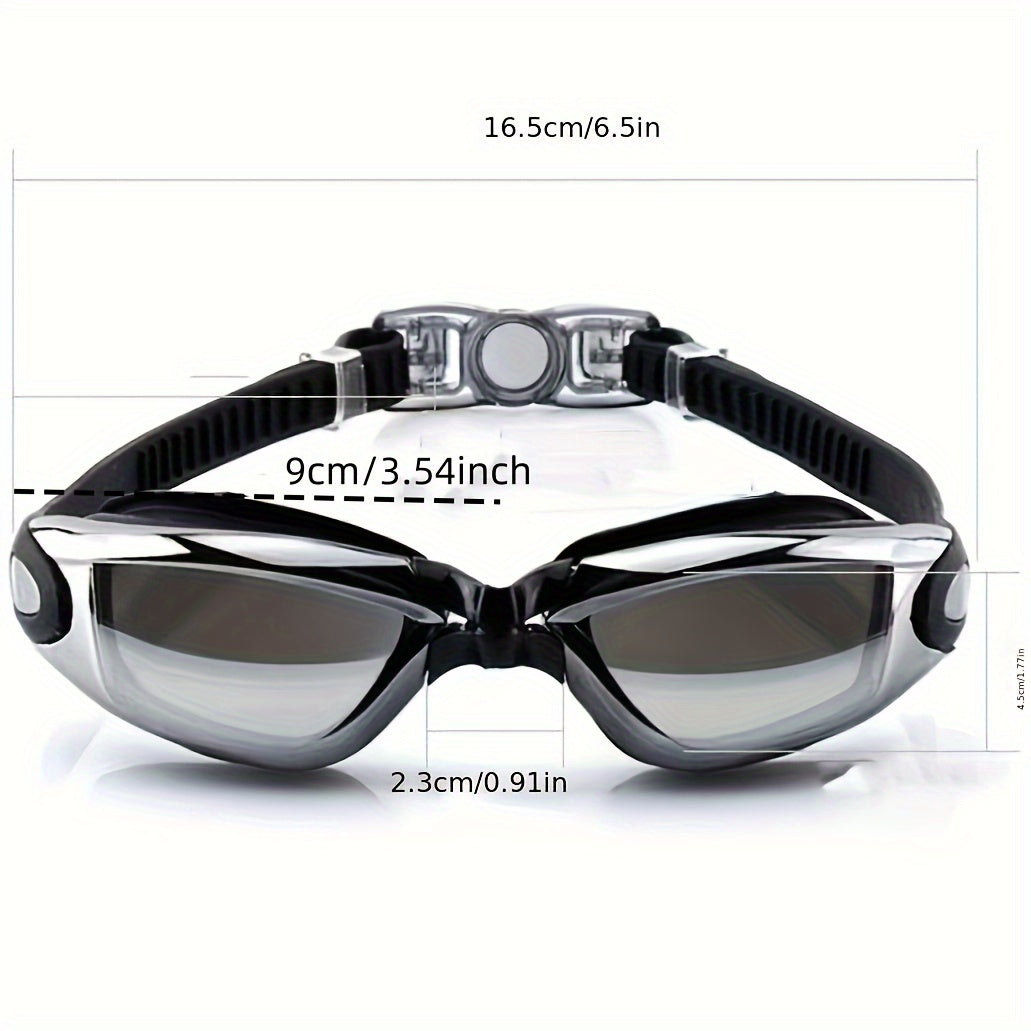 Large frame electroplating waterproof swimming goggles for men and women, in high definition.