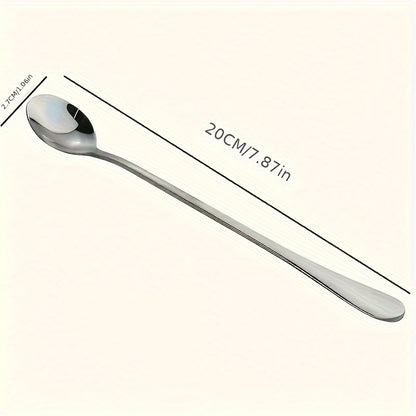 8 stainless steel long-handled spoons, perfect for ice tea, coffee, ice cream, and dishwasher safe.