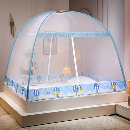 This product is a 1-piece Pop-Up Mongolian Yurt Mosquito Net designed for bedrooms. It can be set up in just 1 second and provides 360° protection. The net offers a large space and features a fun cartoon design. It serves as an anti-mosquito tent bed