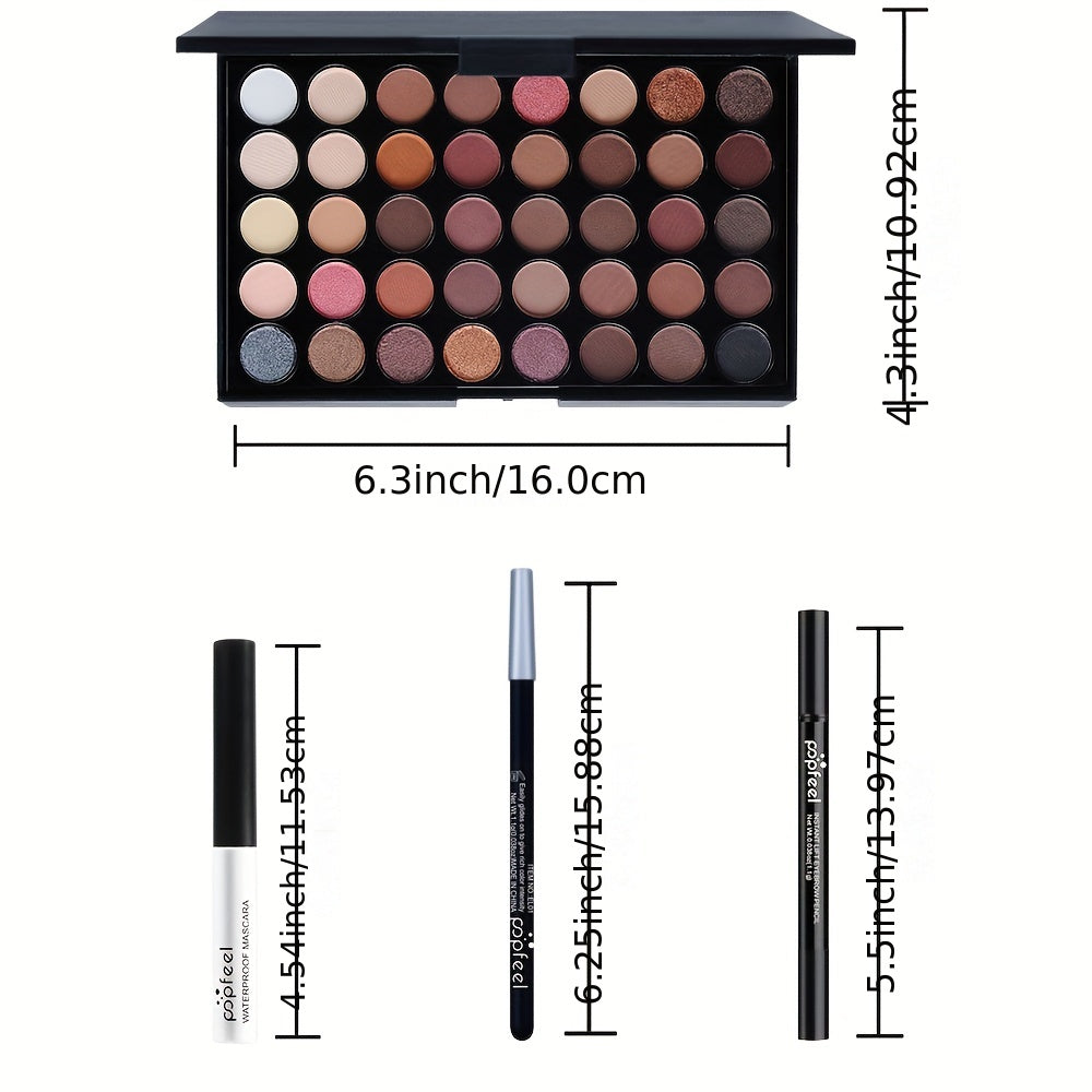 40 colors Nude Eyeshadow Set with Mascara, Eyeliner, and Eyebrow Pencil - Complete Eye Makeup Kit for a Natural and Glamorous Look