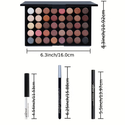 40 colors Nude Eyeshadow Set with Mascara, Eyeliner, and Eyebrow Pencil - Complete Eye Makeup Kit for a Natural and Glamorous Look