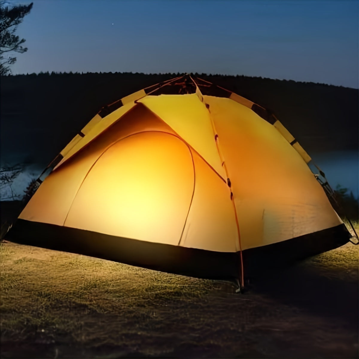 4-person pop-up tent with fiberglass poles, square Oxford cloth, 3-second setup, waterproof zipper closure, ideal for hiking, travel, and beach.