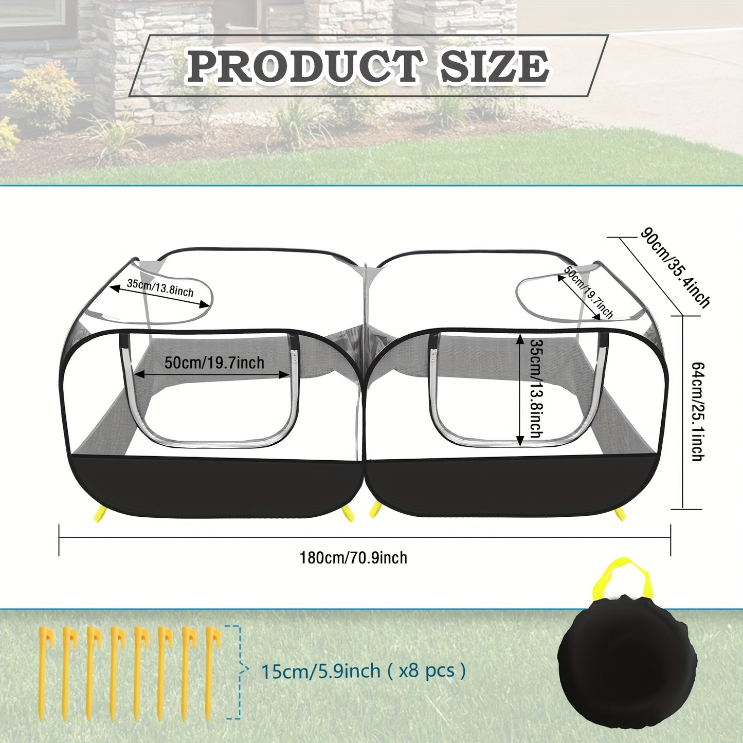 Foldable, breathable pet cage tent for large chickens with transparent mesh and sturdy zipper design.