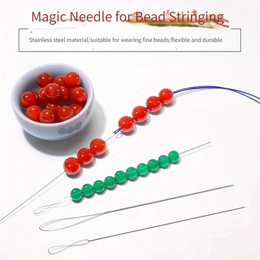 Set of stainless steel beading needles that are flexible, durable, and ideal for working with fine beads. No electricity needed, perfect for DIY jewelry making and crafts. Essential beadwork tools.