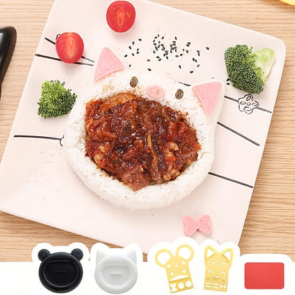 This package includes five adorable cat and panda rice molds, along with 160 grams of rice. Perfect for creating your own DIY sushi bento, these molds are also great for shaping rice balls. Additionally, you will receive seaweed kitchen tools and a