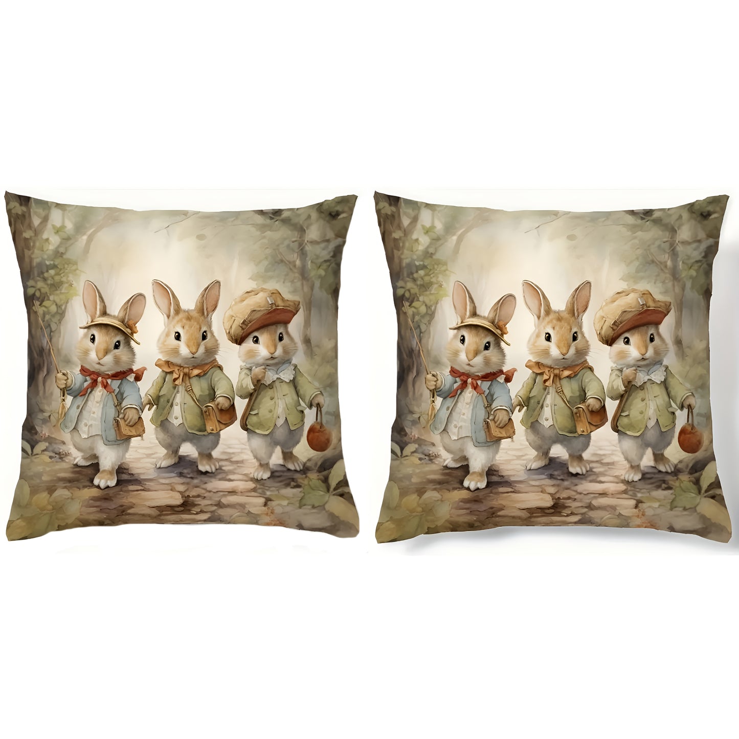 Modern linen throw pillow cover with zipper closure, machine washable, featuring woven rabbit cartoon design. Suitable for different room styles. Single-sided printing, insert not included.