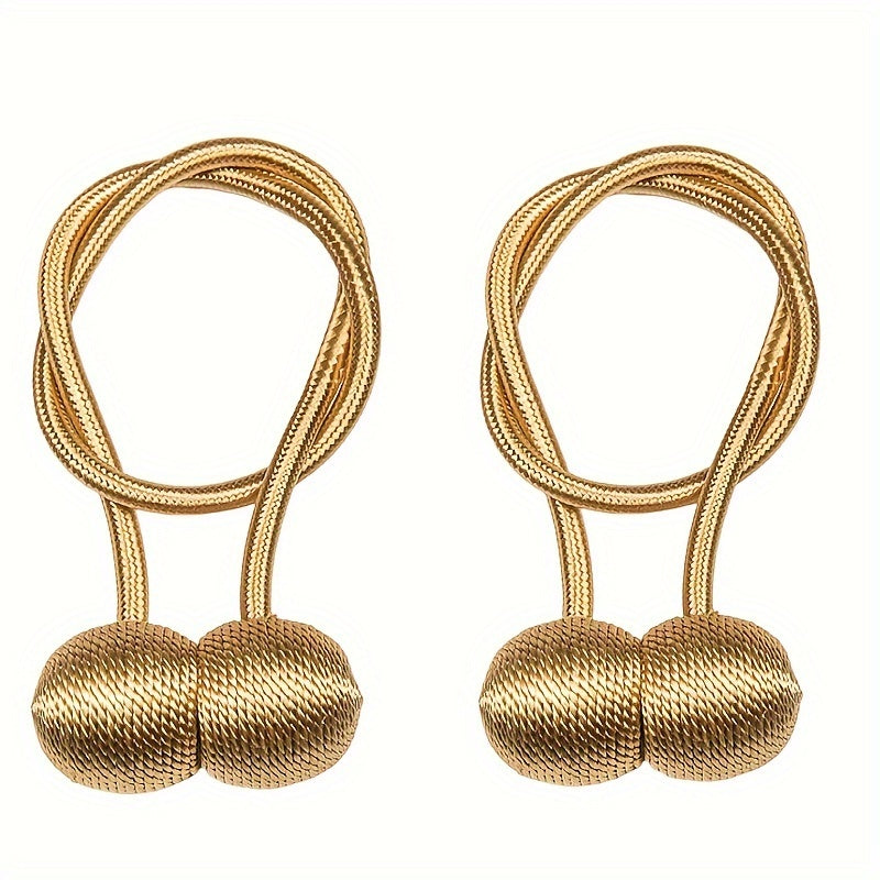 Two pieces of Classic Contemporary Magnetic Curtain Tiebacks made of Polyester Rope Window Drapery Holdbacks with a Decorative Weave Knot.