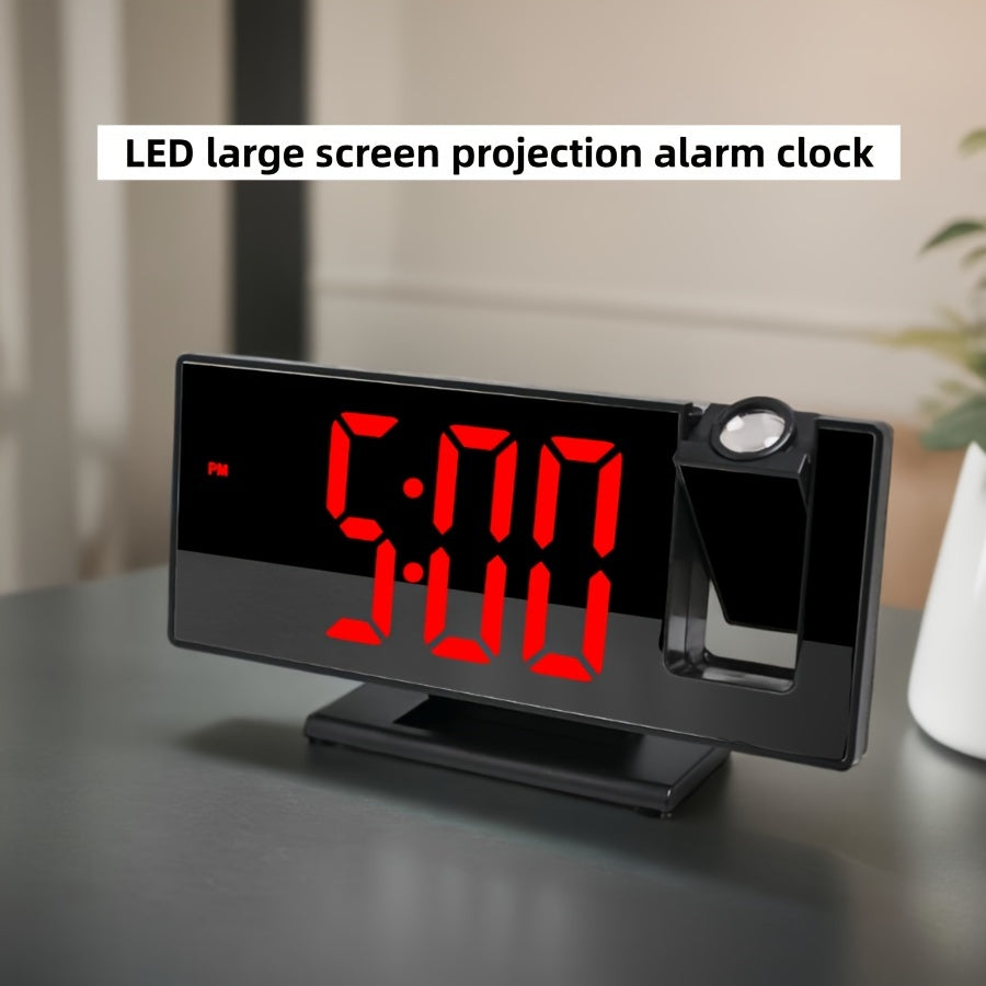 1pc Multi-Function LED Projection Alarm Clock with 180° Flat Display, Time-Date-Temperature Switching, USB Powered, Black Square Design, Modern Digital Clock with Adjustable Projection.