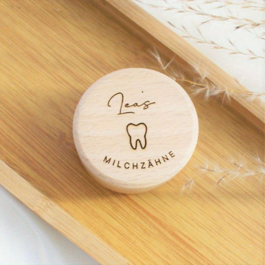 1 piece of a personalized engraved wooden box for keeping first hair, umbilical cord, and milk tooth keepsakes, contains 3 pieces.