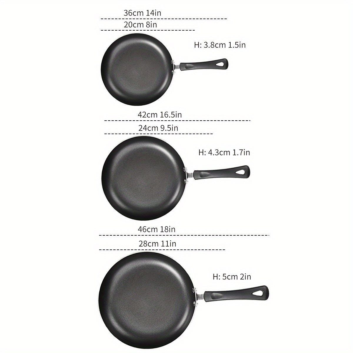 Set of 3 Aluminum Nonstick Frying Pans - Featuring Ceramic Coating, PFOA Free, and Durable Construction, Essential Cookware in Sizes 8/9.5/11 inch.