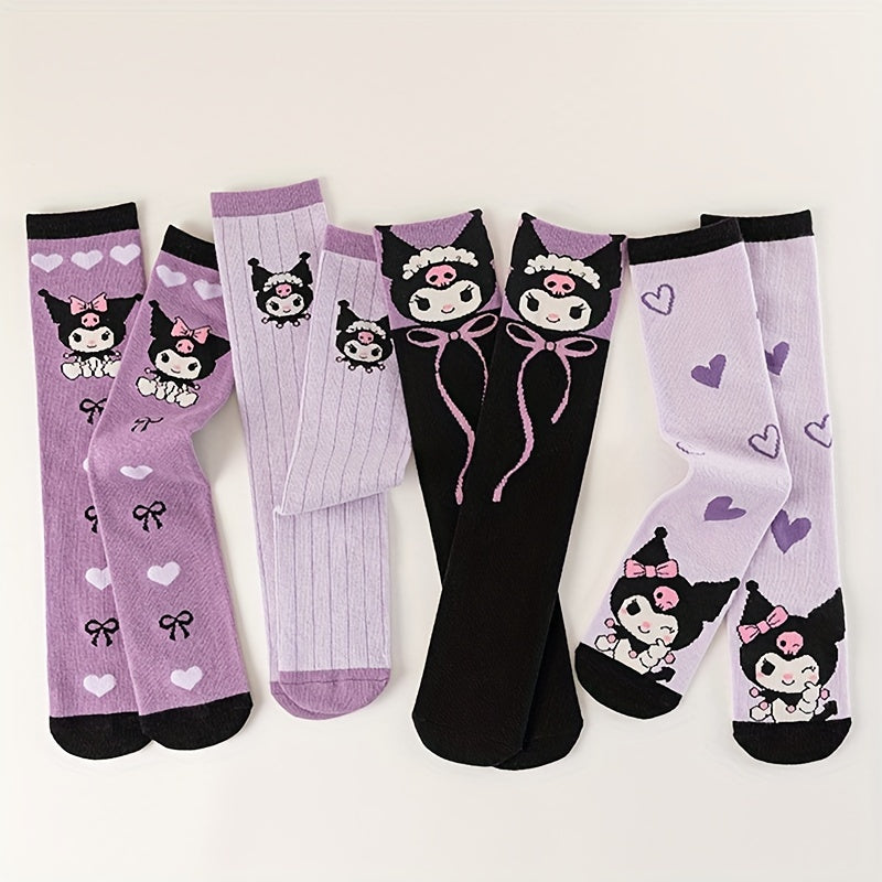 Sanrio Double Kulomi socks in purple with love bow pattern.