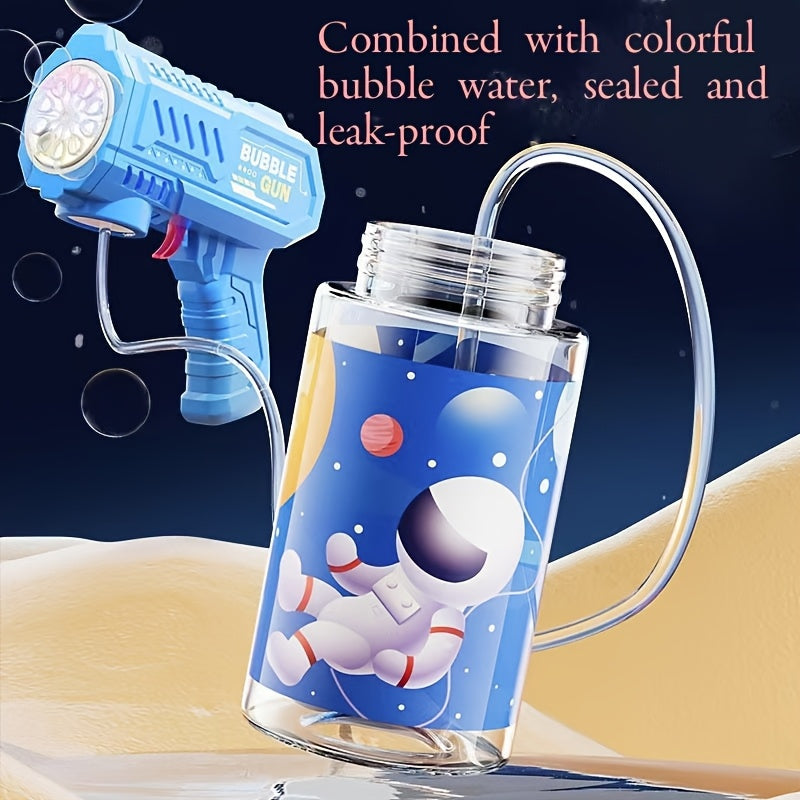 1pc Electric Bubble Gun for kids with LED lights, refillable solution, perfect for parties.