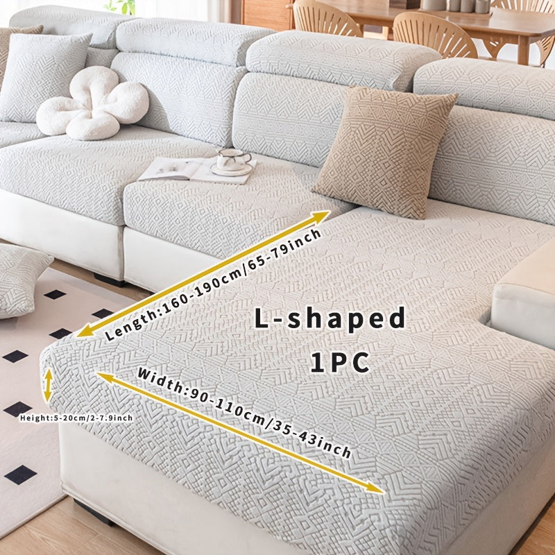 Boho Stretch Sofa Cover made of elastic polyester and spandex, pet-friendly, machine washable, fits various sofa sizes.