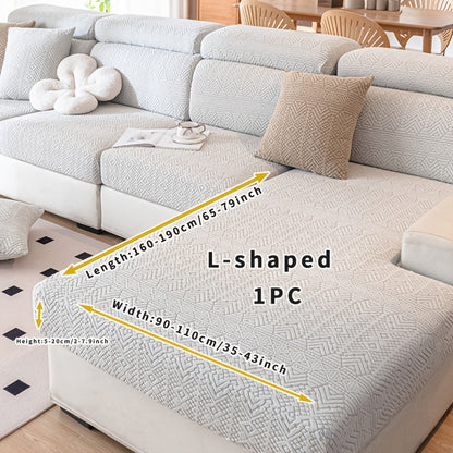 Boho Stretch Sofa Cover made of elastic polyester and spandex, pet-friendly, machine washable, fits various sofa sizes.