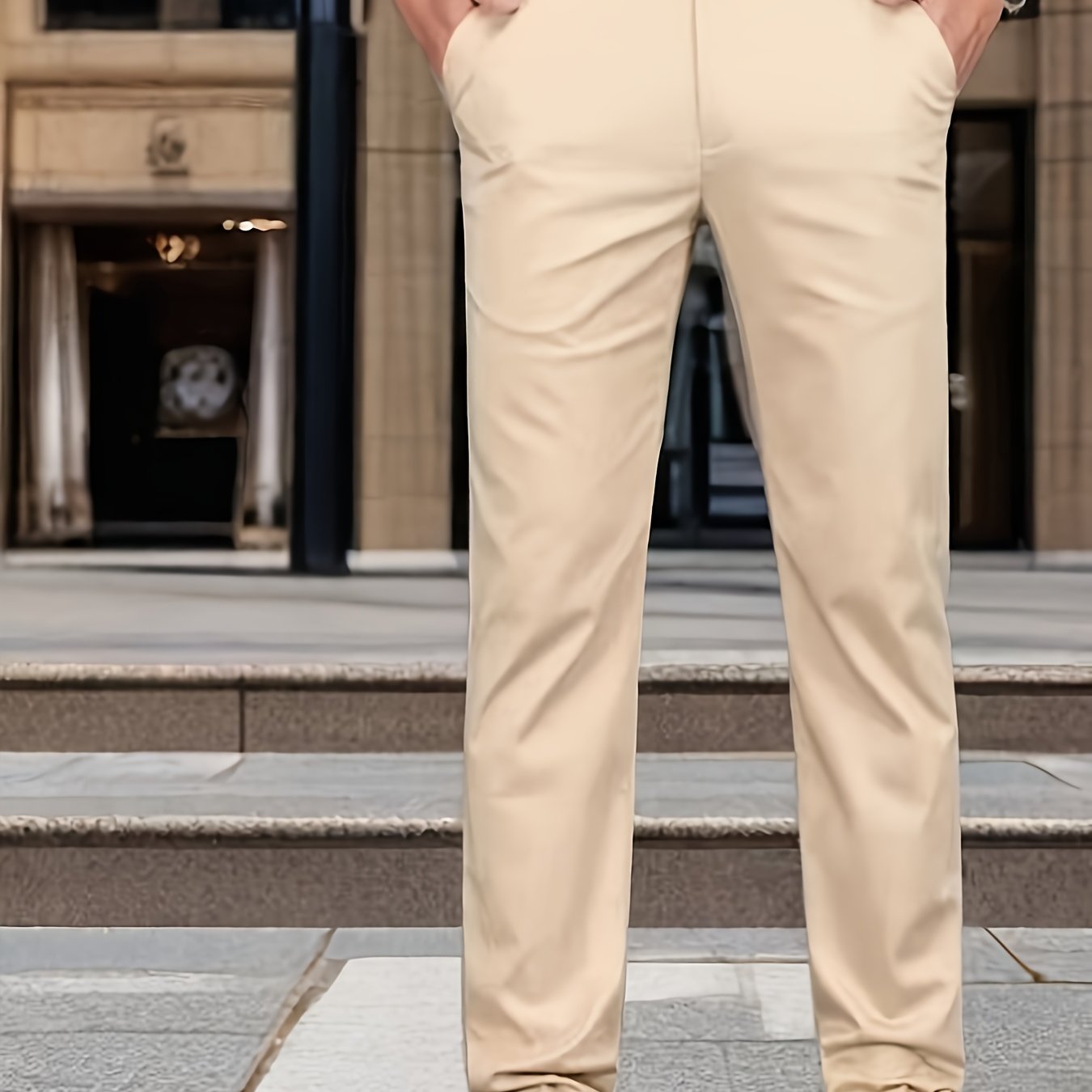 Men's formal solid color stretch dress pants with classic design for business