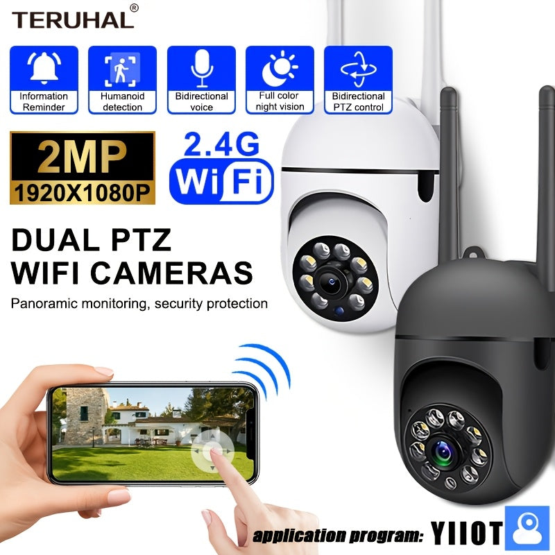 Introducing the TERUHAL Dual PZT WiFi Security Camera! Enjoy crystal clear 1080p HD resolution, enhanced with motion detection and two-way audio capabilities. With night vision and smartphone app control, you can monitor your home anytime, anywhere. Made