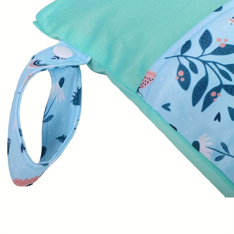 Waterproof multicolor reusable nappies bag with dimensions of 24.99*35.0cm. This wet dry mammy bag features a double pocket, cloth handle, and is a wetbag.