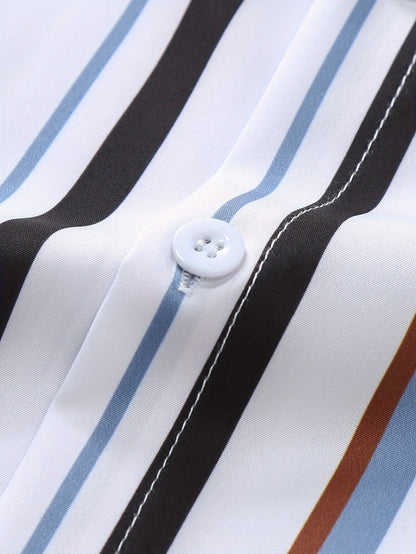 Men's casual striped short sleeve shirt for summer and vacation resorts.