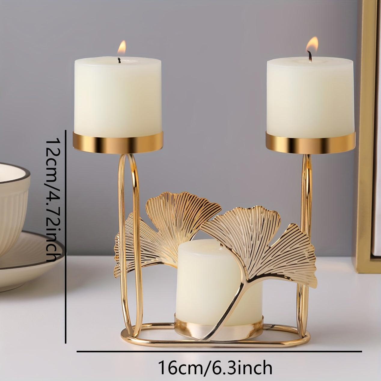 Metal Ginkgo Leaf Candle Holder for Dinner Parties & Home Ambiance