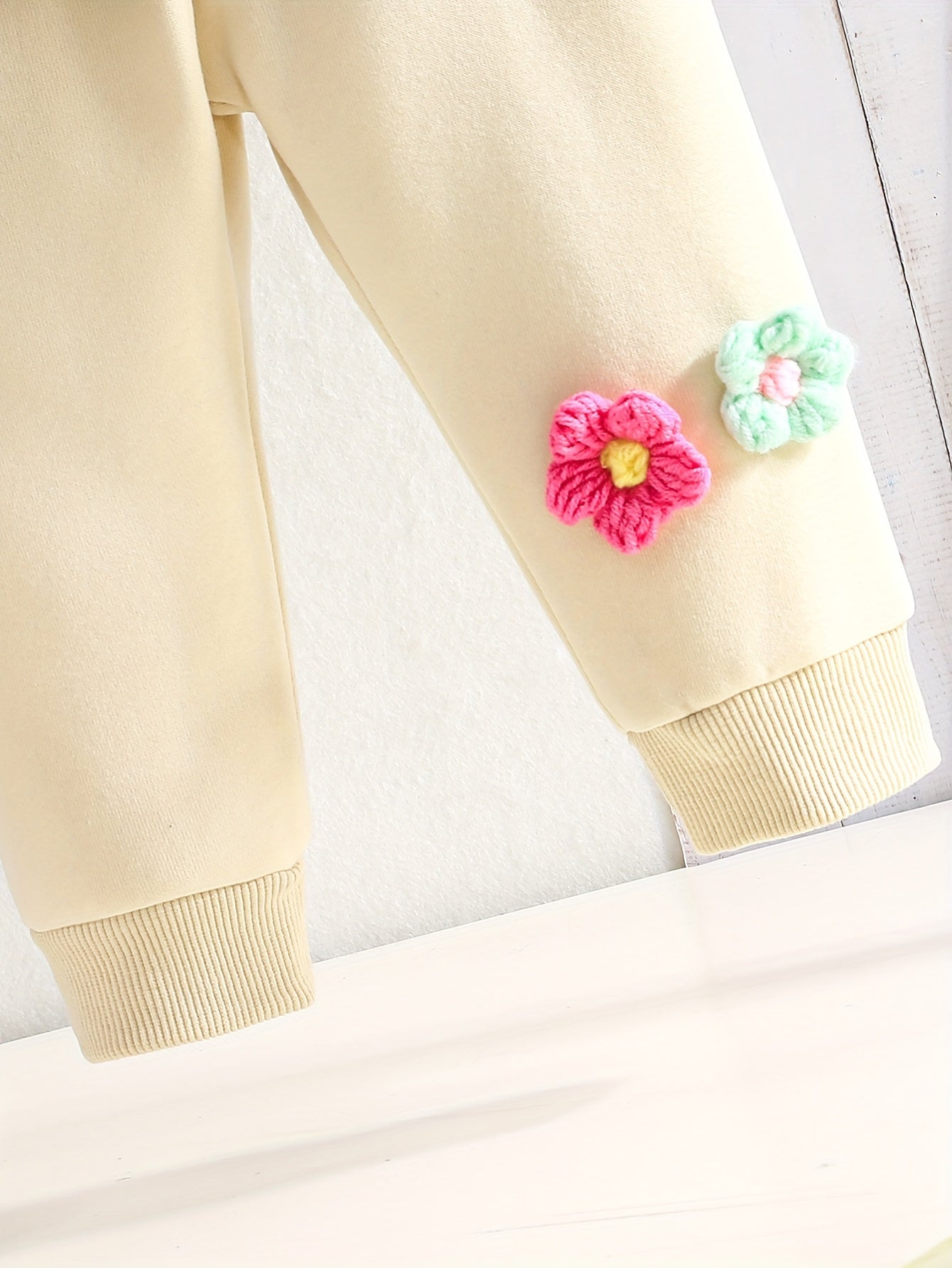 Baby girl's 2-piece colorful flower varsity + casual pants set for outdoor wear in fall and spring.