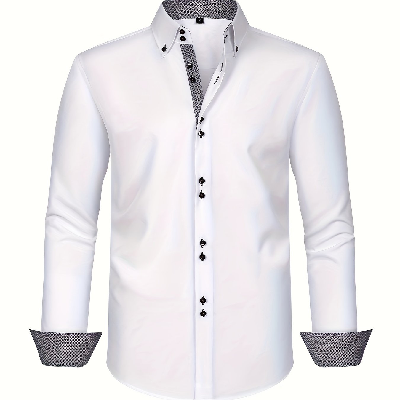 Sophisticated light blue men's dress shirt for formal occasions in spring and autumn, with double-breasted style and stretch for comfort. Made from a breathable polyester blend with a