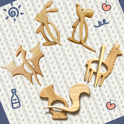 Creative Fashion Wooden Animal Pattern Brooch Set of 3 or 5 - Unique Design Wooden Animal Brooches and Sweater Clips